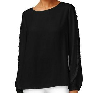 Joseph A Ruffled Long Sleeved Black Blouse